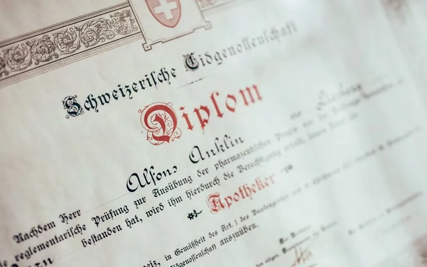 Das Apothekerdiplom von Alfons Anklin aus dem Jahr 1919